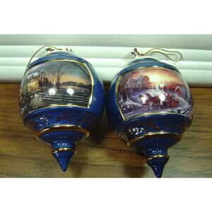 2 BLUE TERRY REDLIN PORCELAIN ORNAMENT BALLS-2 STYLES-NO BOXES